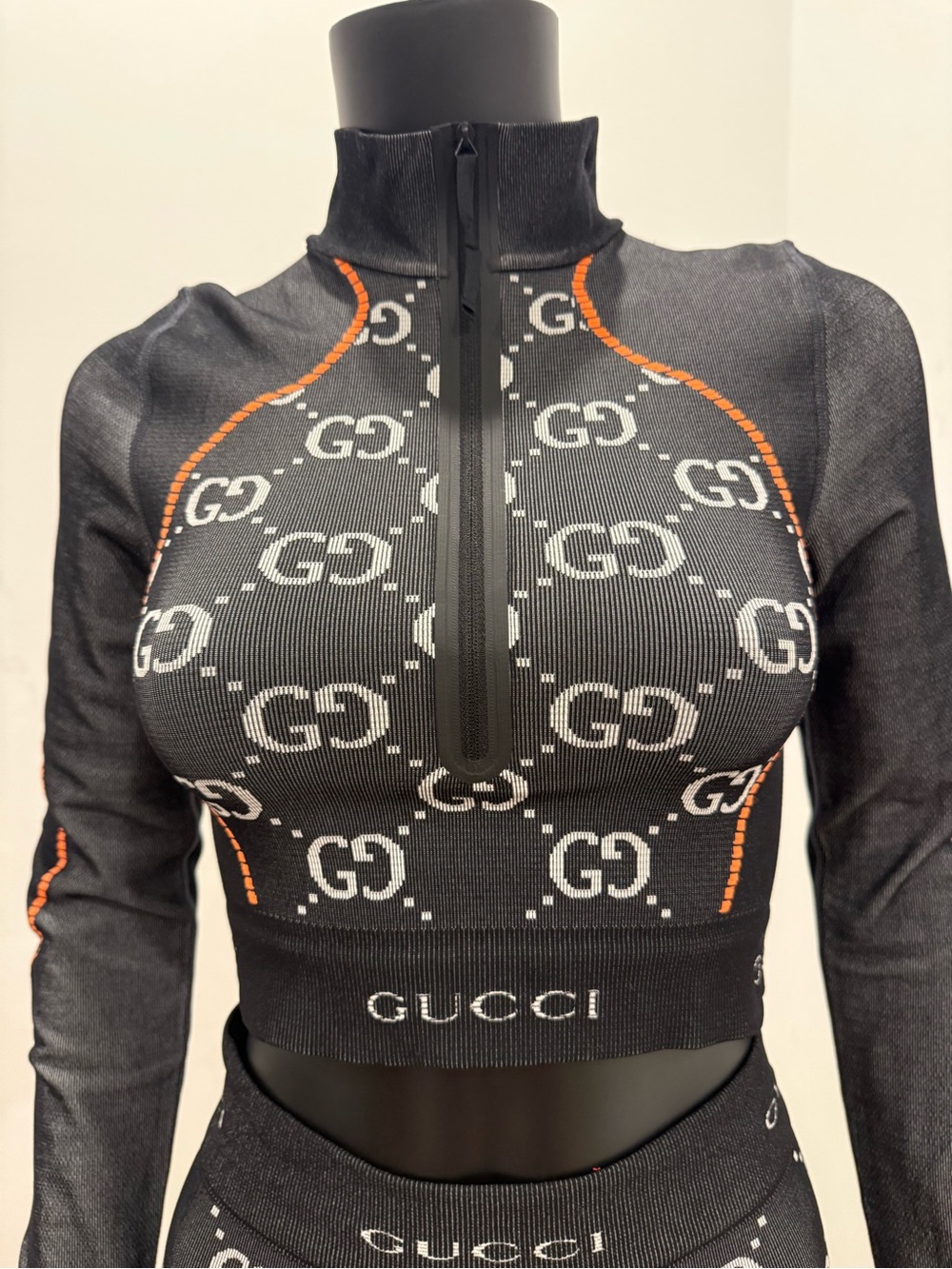 Gucci GG Monogram Performance Knit Crop Top & Leggings Set S NEW